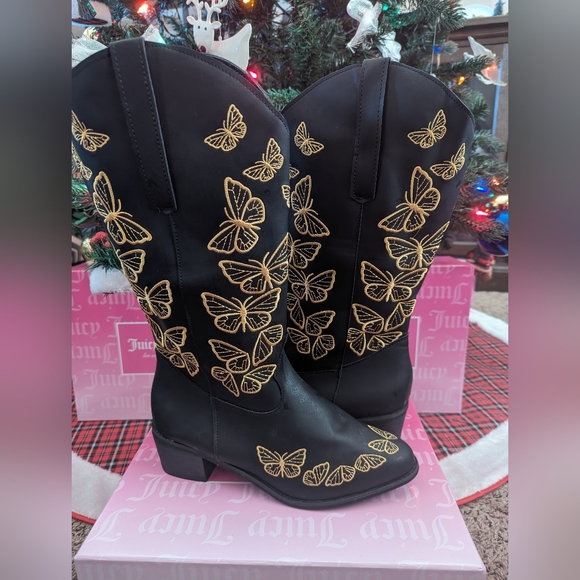 BNWOT Black With Butterfly Boots Size 8.5 - Picture 6 of 9